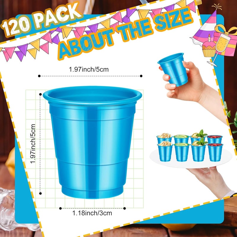 cssopenss 120 Pcs 2 oz Blue Shot Cups blue Plastic Shot Glasses Gender Reveal shot Glasses Disposable for Drinking Tastings Served Snacks Jello Tastings and Samples - Image 2